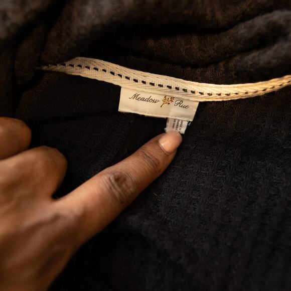 Meadow Rue Cowl Neck Black Waffle Knit Distressed Sweater, Medium - Picture 7 of 8